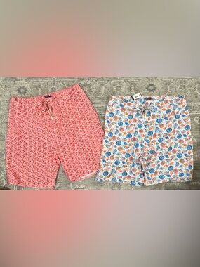 johnnie-O XXL Salmon Geo & White Blue Orange Floral Swim Trunks BOTH for $30